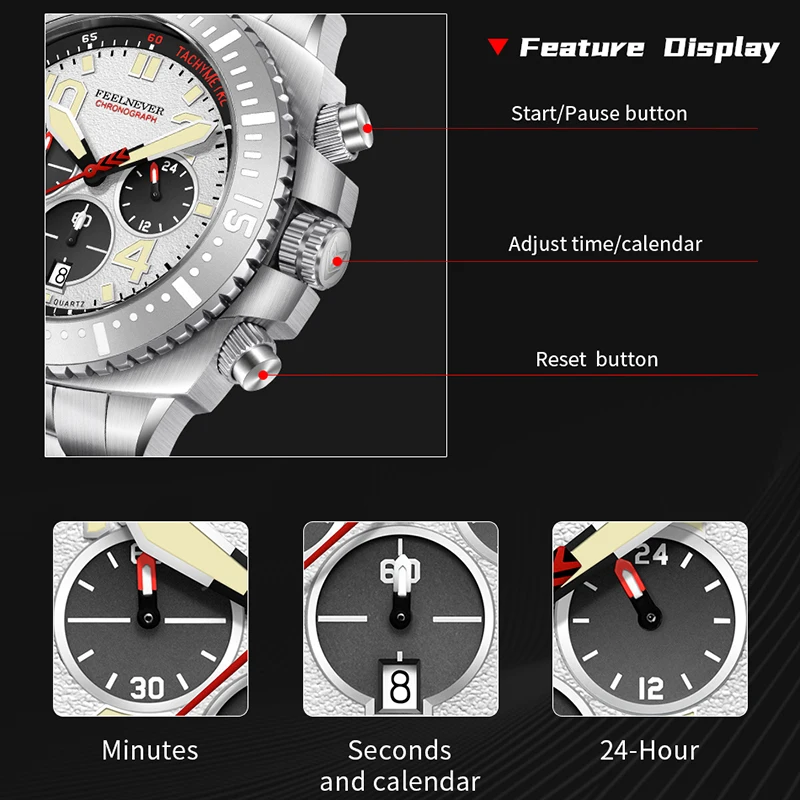 FeelNever Original Design Quartz Man Watch Luxury Fashion Stainless Steel Band Clocks Business Waterproof Auto Date Wristwatches view 4