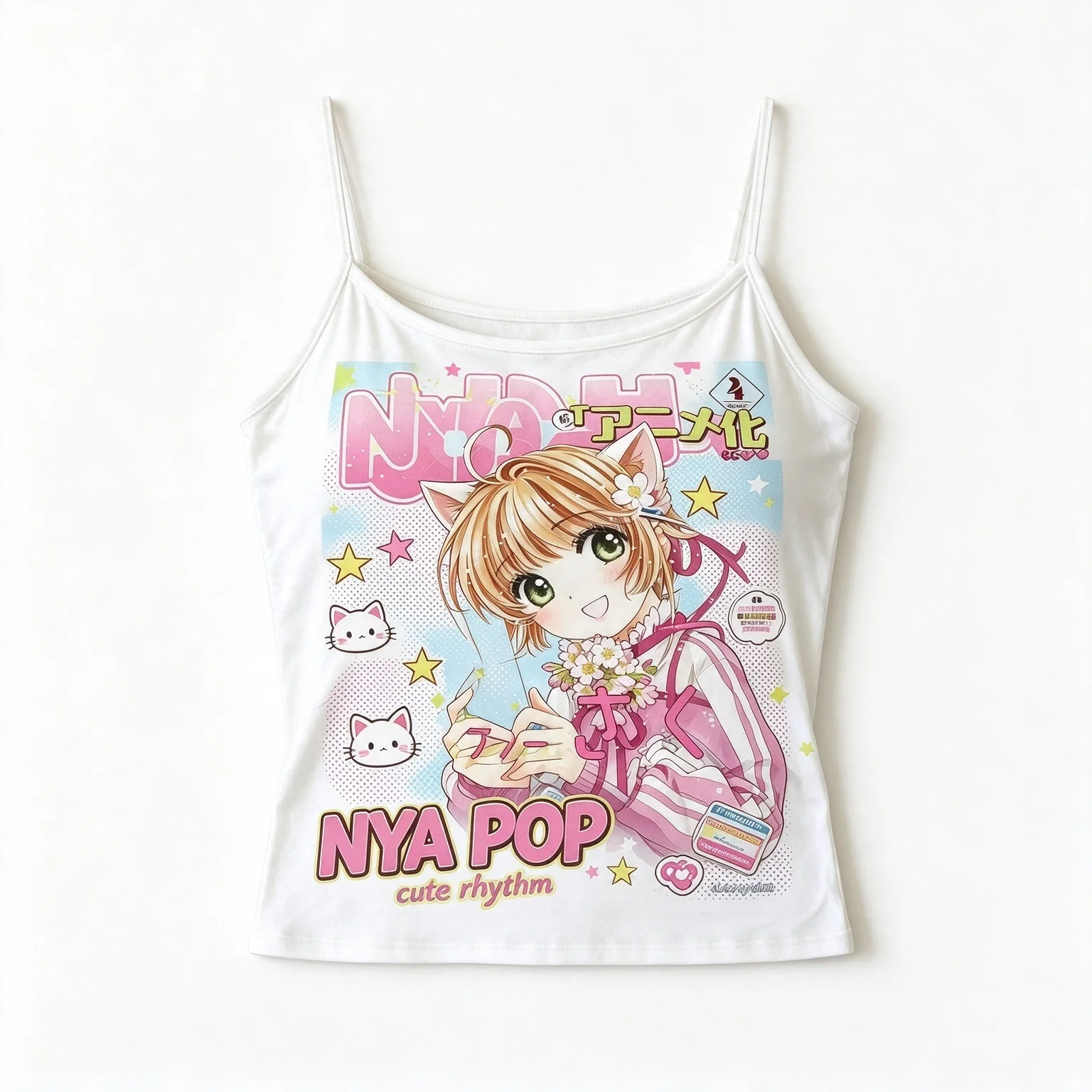 Fairy Grunge Print Harajuku Goth Summer T‑shirts,Y2K Style Slim White Crop Top 2000s Star Streetwear E‑girl Short Sleeve