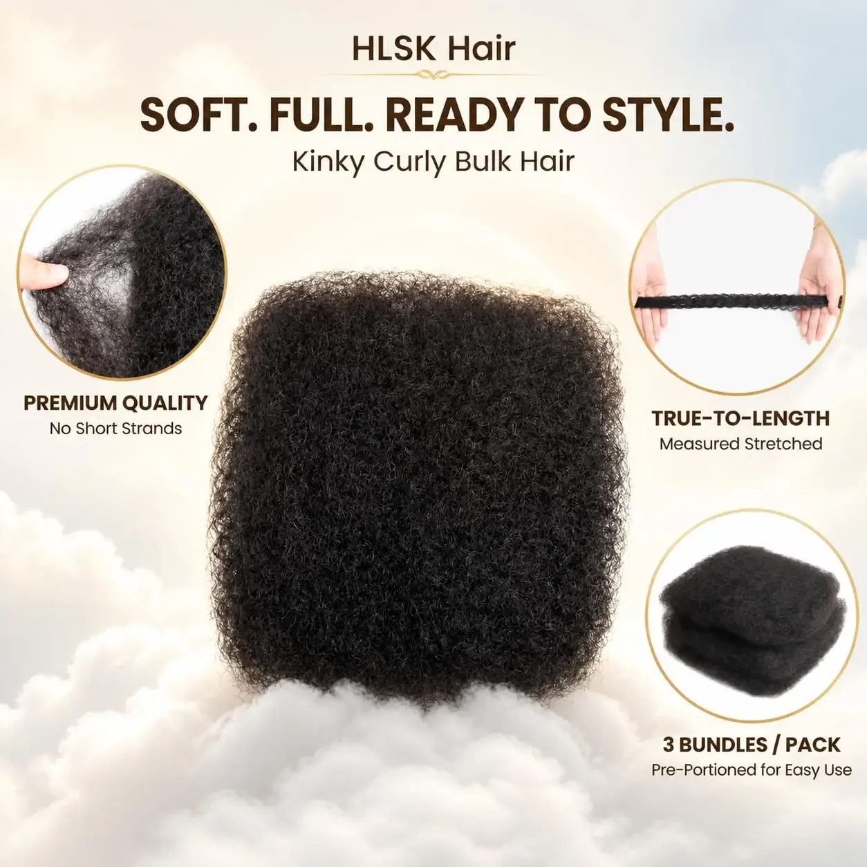 Afro Kinkys Bulk Human Hair for Braiding 12 Inch 3 Bundles 75 Gram