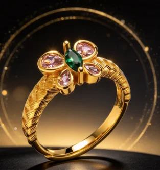 9999 gold brushed gold butterfly wheat ring - Best-selling high-end appearance level - Great for highlighting your complexion