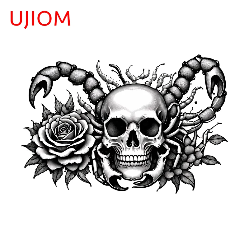 UJIOM Skull Headed Scorpion Wall Sticker Terrifying Black White Tones Creative Graffiti Decal Unique Game Room Decor Accessories