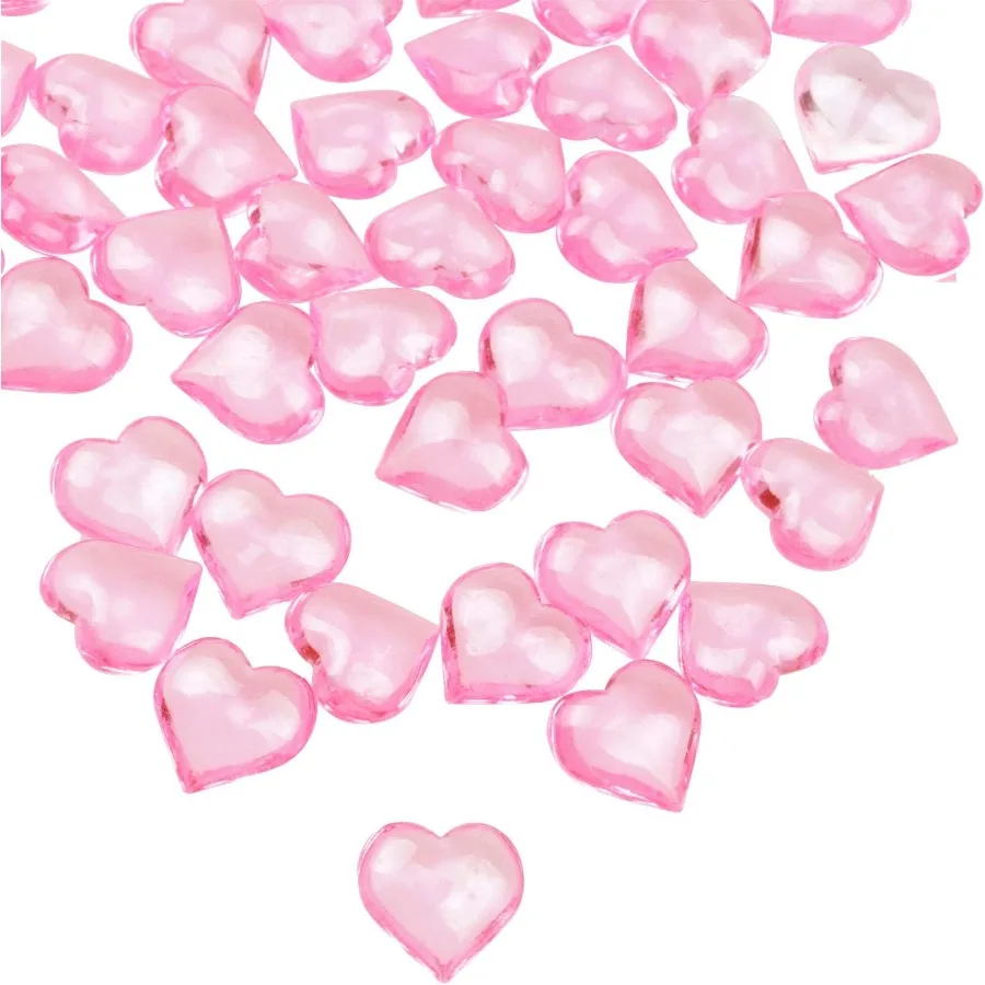 

110 Pieces Pink Acrylic Heart Flat Back Heart Gems for Valentine's Day Decorations Vase Filler Table Scatter Decoration Wedding