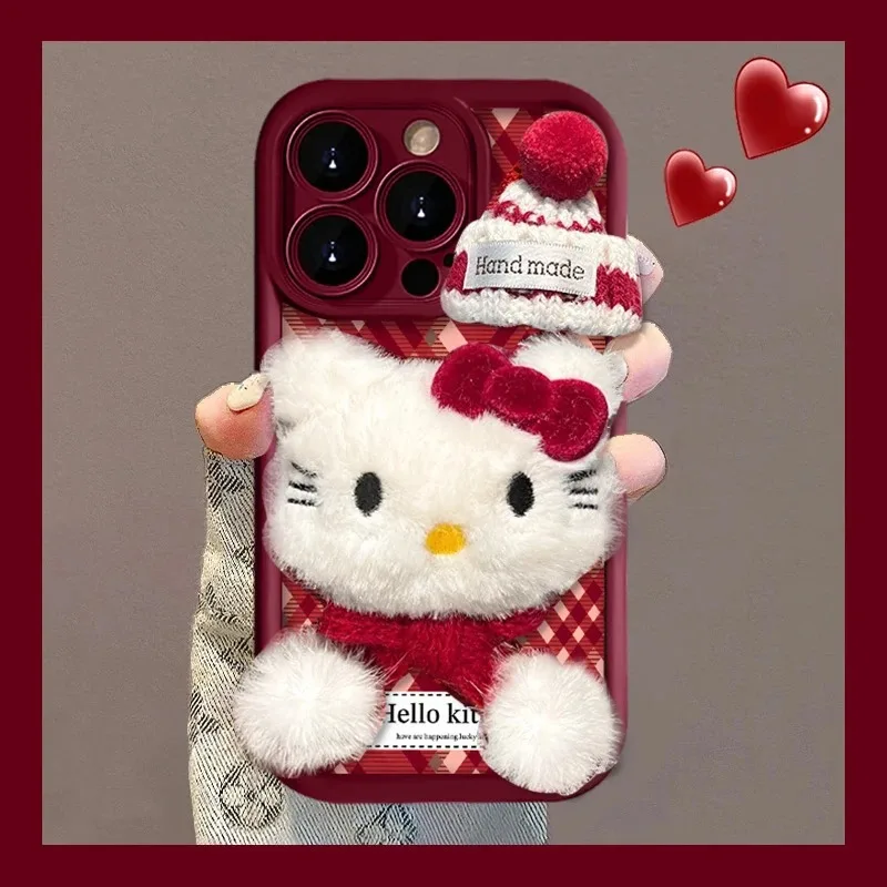 New Cartoon Character Cat Plush Toy Iphone Series 16 Phone Case Autumn Winter 15pro Cute Silicone 14 13 12 11PROMax Girl Gifts