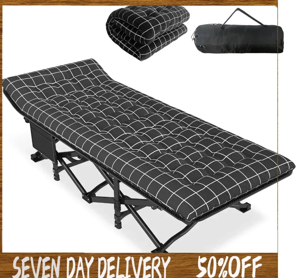 

Camping Cot for Adults with Cushion Comfortable,Portable Folding Bed for Sleeping,Lightweight Folding Bed with Carry Bag