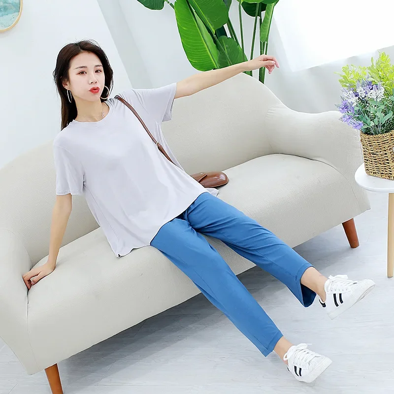 Summer  modal pajamas for women  thin section short-sleeved trousers suit two-piece loose comfortable pajama set  home service