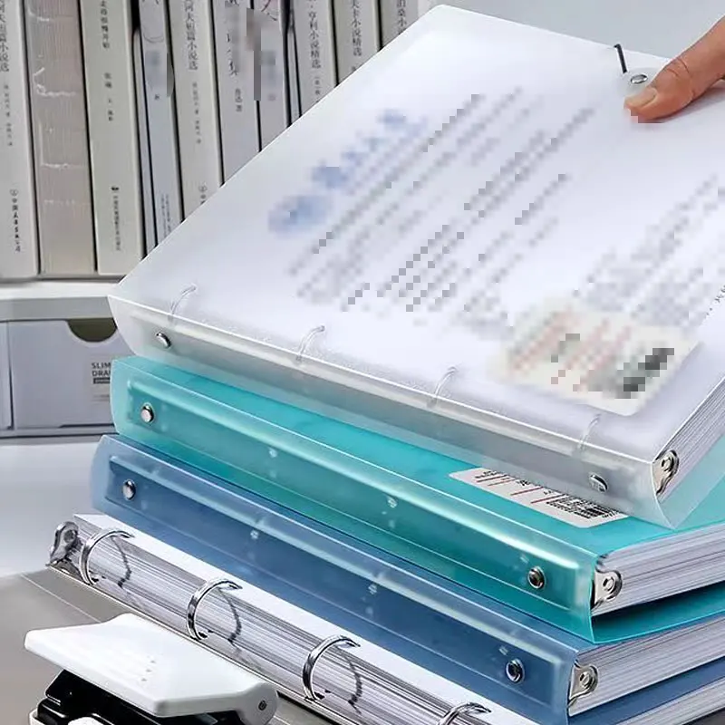 A4 Perforated Binder O-Type Punch Folder 4-Hole Transparent Shell PP Folder Waterproof Test Paper Data Storage Learning Supplies