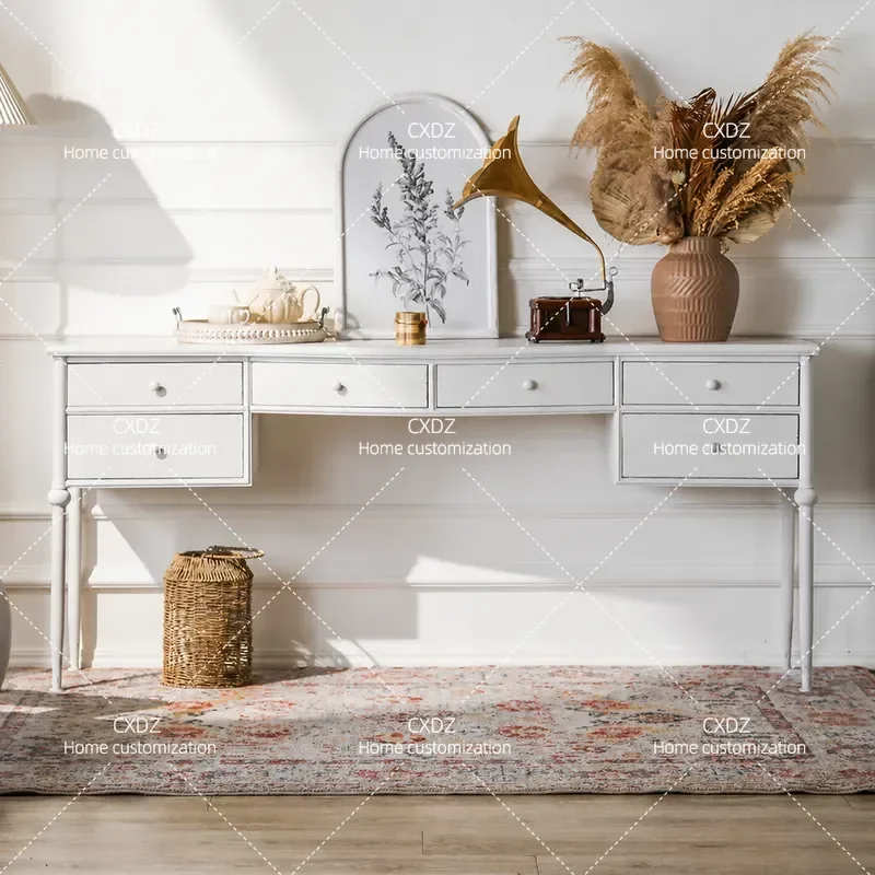 Retro Wrought Iron Dresser Makeup Table Chest Cabinet Integrated Storage Console for Flower Shop Coffee Shop Studio Home