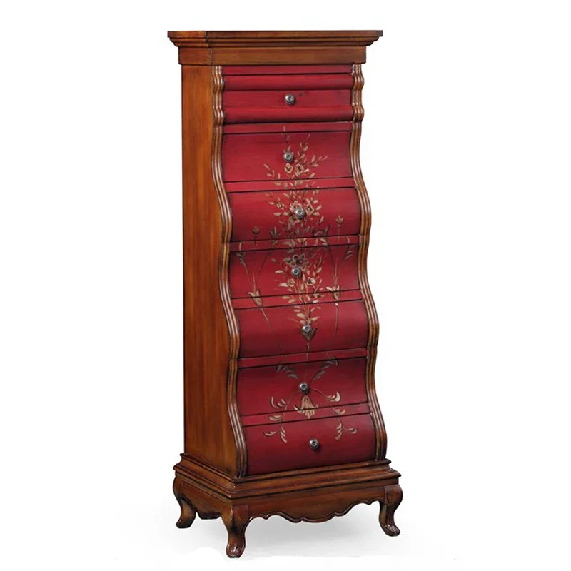 

European American country painted furniture seven chest cabinets living room storage entrance Mediterranean TV side cabinet