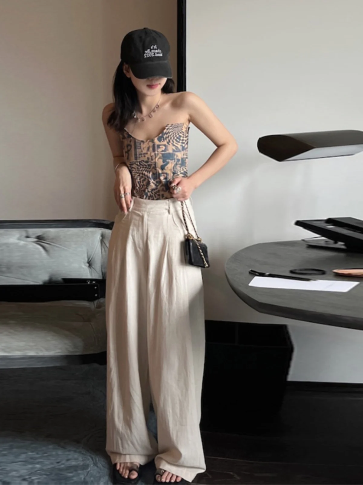 

High Waist Loose Fit Wide Leg Pants Floor Length Thin Linen Women's Casual Trousers Spring Summer Faion plus Size