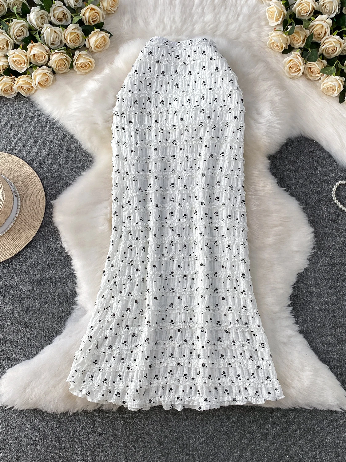 

Ele Lace Splice Floral f Skirt Women's Faion High Waist Slim Fi Tail Midi Skirt Korean Sle Commute High Waist