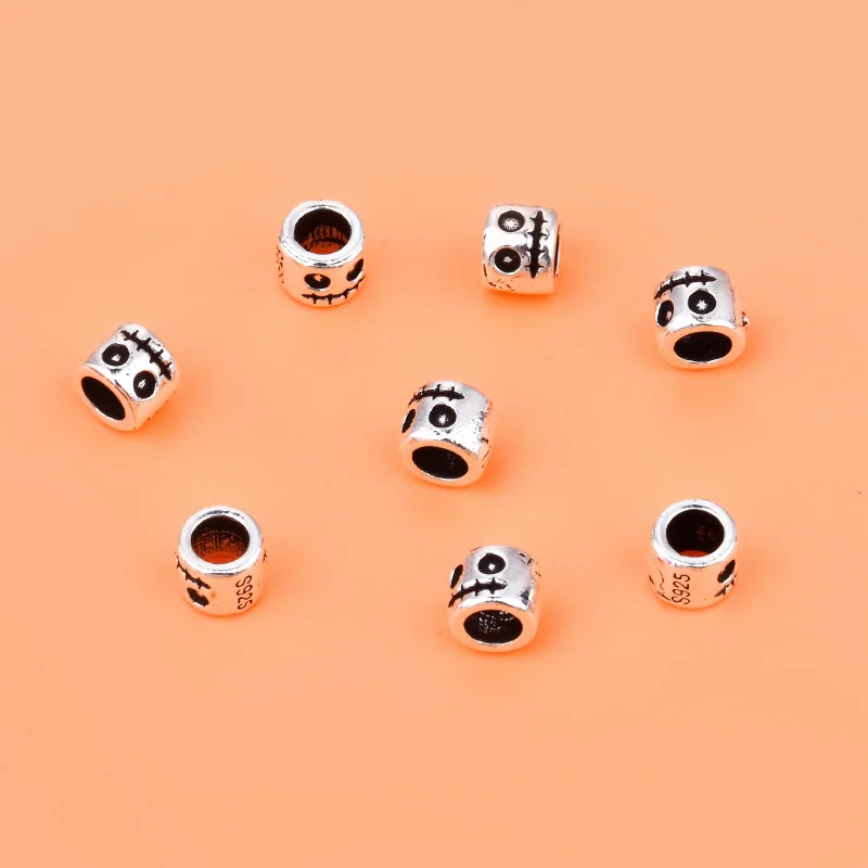 S925 sterling silver ghost face ghost face barrel beads loose beads spacer beads handmade DIY beading materials