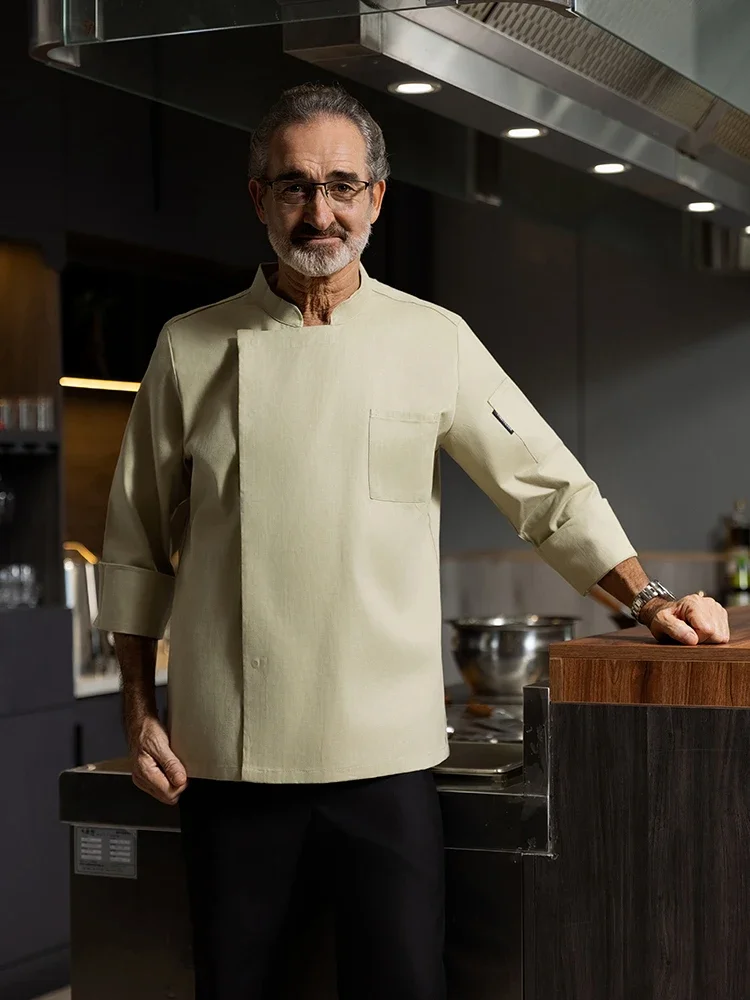 Mens Chef Jacket  Long Sleeve Restaurant Uniform Cook Costume Bakery Catering Work Wear Kitchen Shirt Food Service Cooking Coat