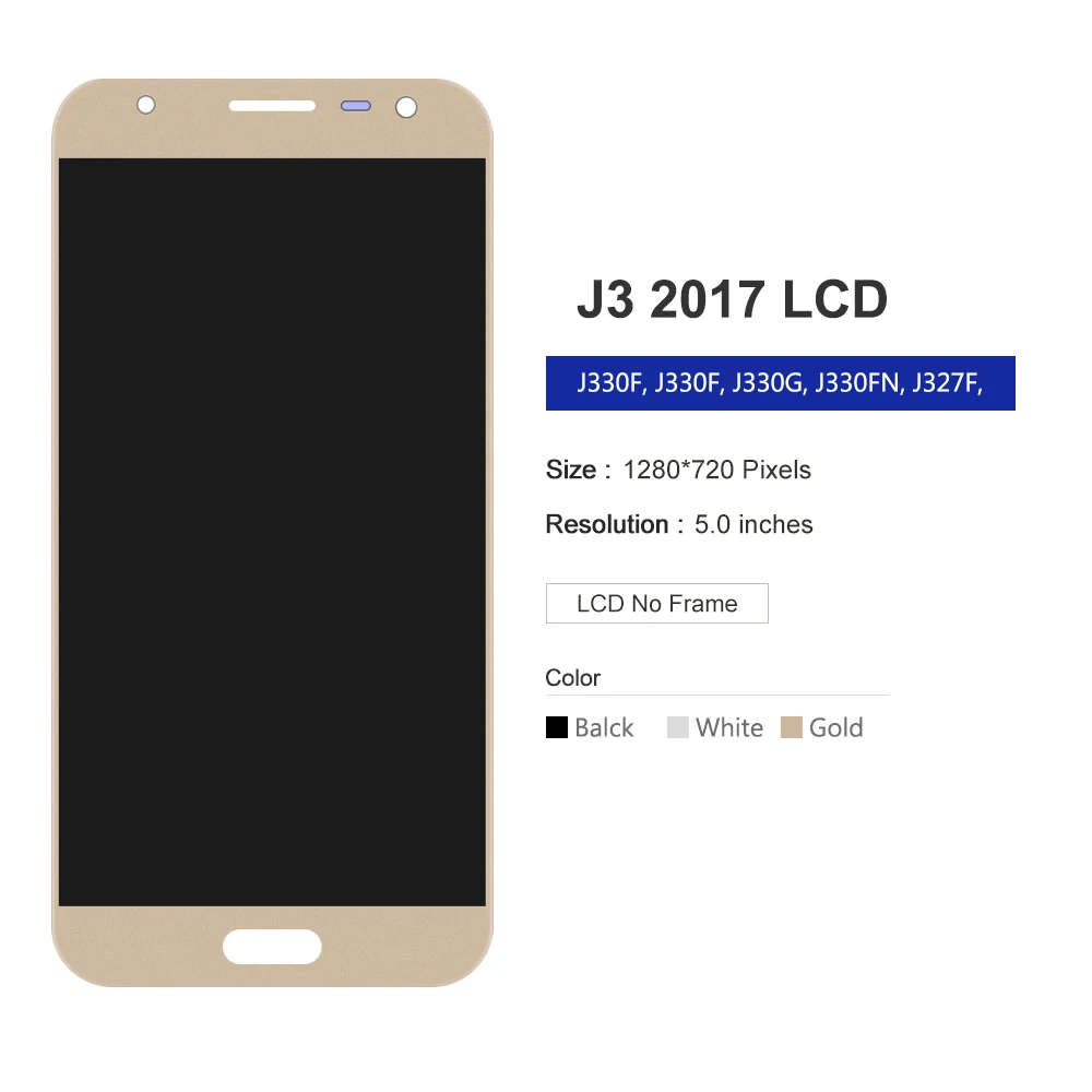 Tela LCD 5,0 polegadas para samsung j3 2017 j330 j330fn sm-j330fn j330ds, montagem do digitalizador da tela sensível ao toque