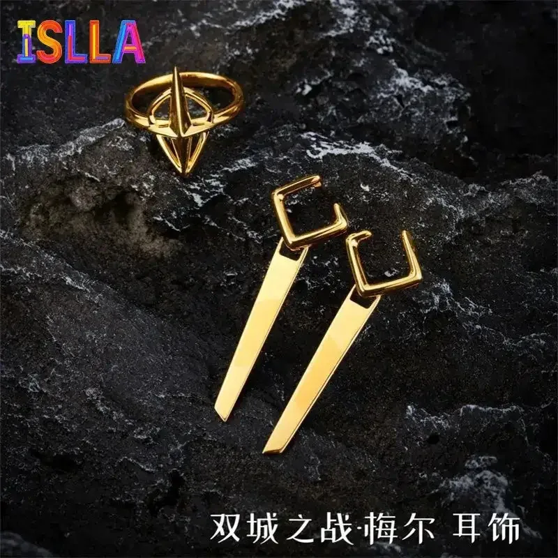 Anime LOL Arcane Season Mel Cosplay Costume Ring Ear Stud Noxus Mel Medarda Anime Cosplay  White slit dress Costume