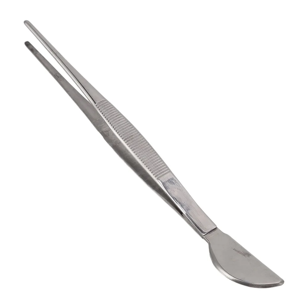 Long 2-in-1 Design Stainless Steel Tweezers Crescent Moon Head Straight Long Plant Tweezers Rust Proof Curved Plant Tweezers