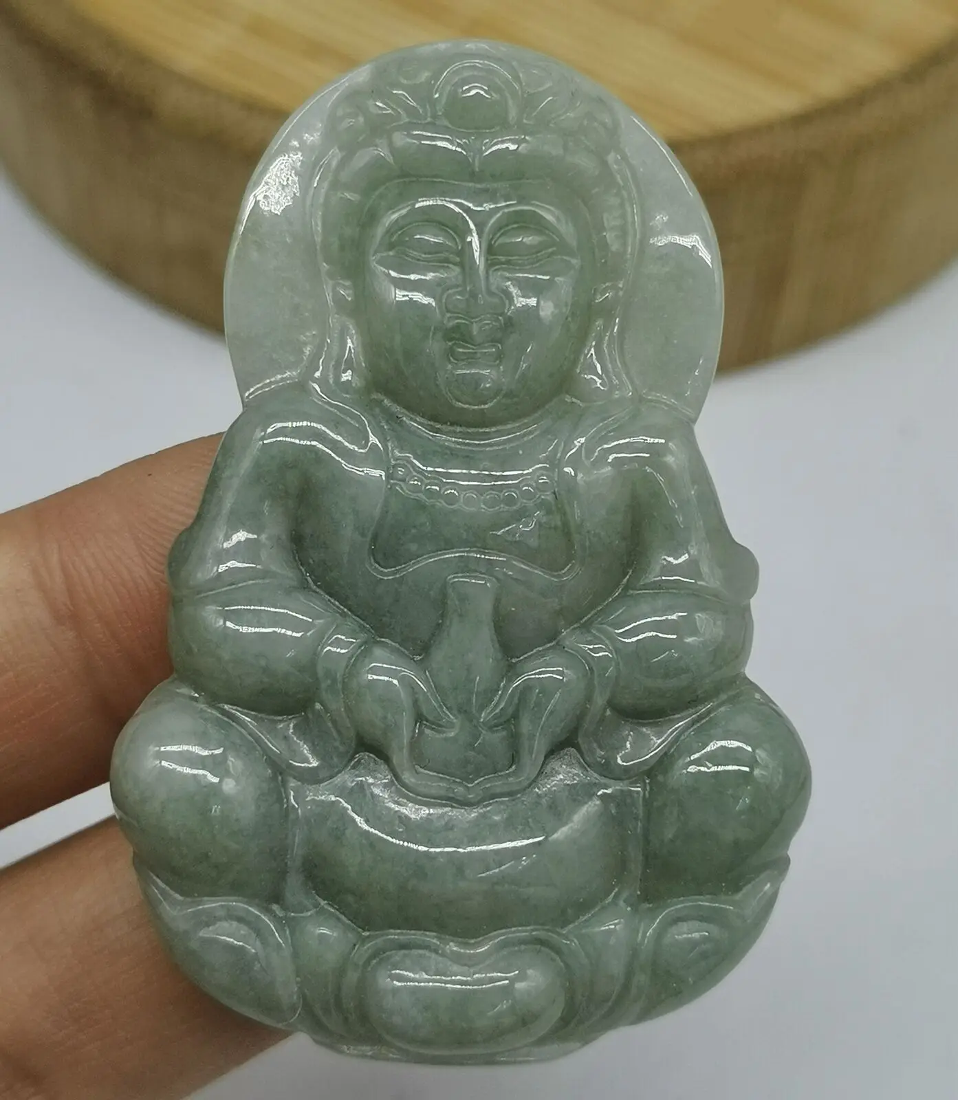 

Certified Natural Light Green A Jade Jadeite Chinese Style Guanyin Pendant