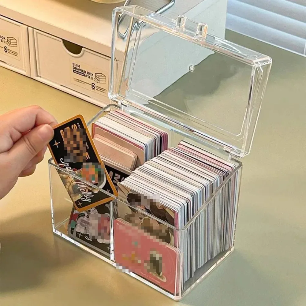 Caixa de armazenamento de cartões de acrílico transparente, comporta 400 postais, 12x10,5 cm, caixa de exibição com 2 compartimentos para postais/fotos