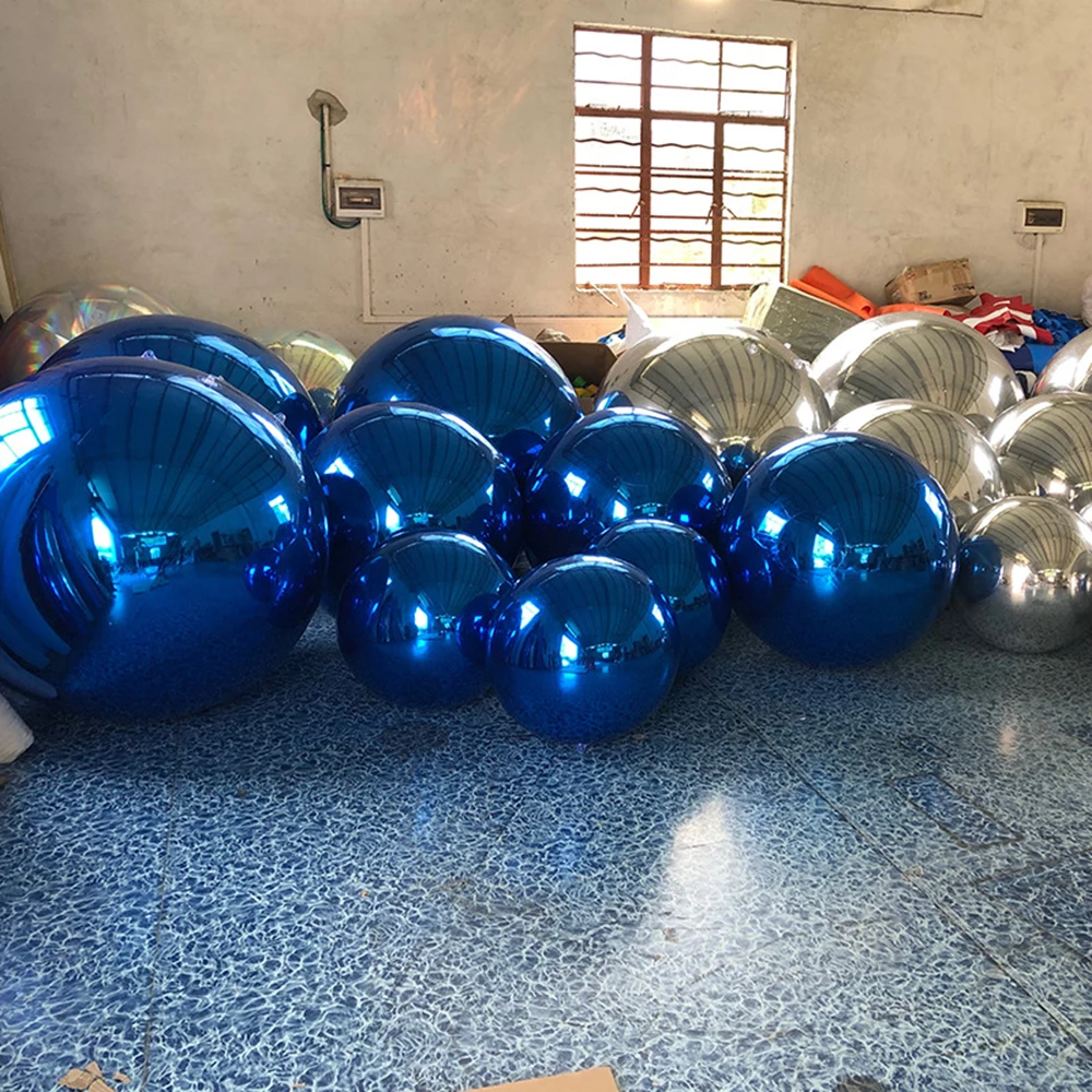 Bola de espelho inflável gigante azul, balão de discoteca reflexivo para festa de casamento, esfera flutuante enorme, decoração de eventos