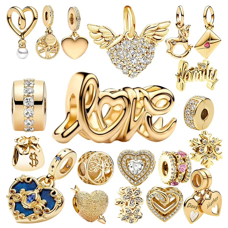 

New Original Charms Beads Sparkling Cupid Heart&Clear Pavé Clip&Double Heart Split Beads Fit Pendant Bracelet Women Jewelry Gift