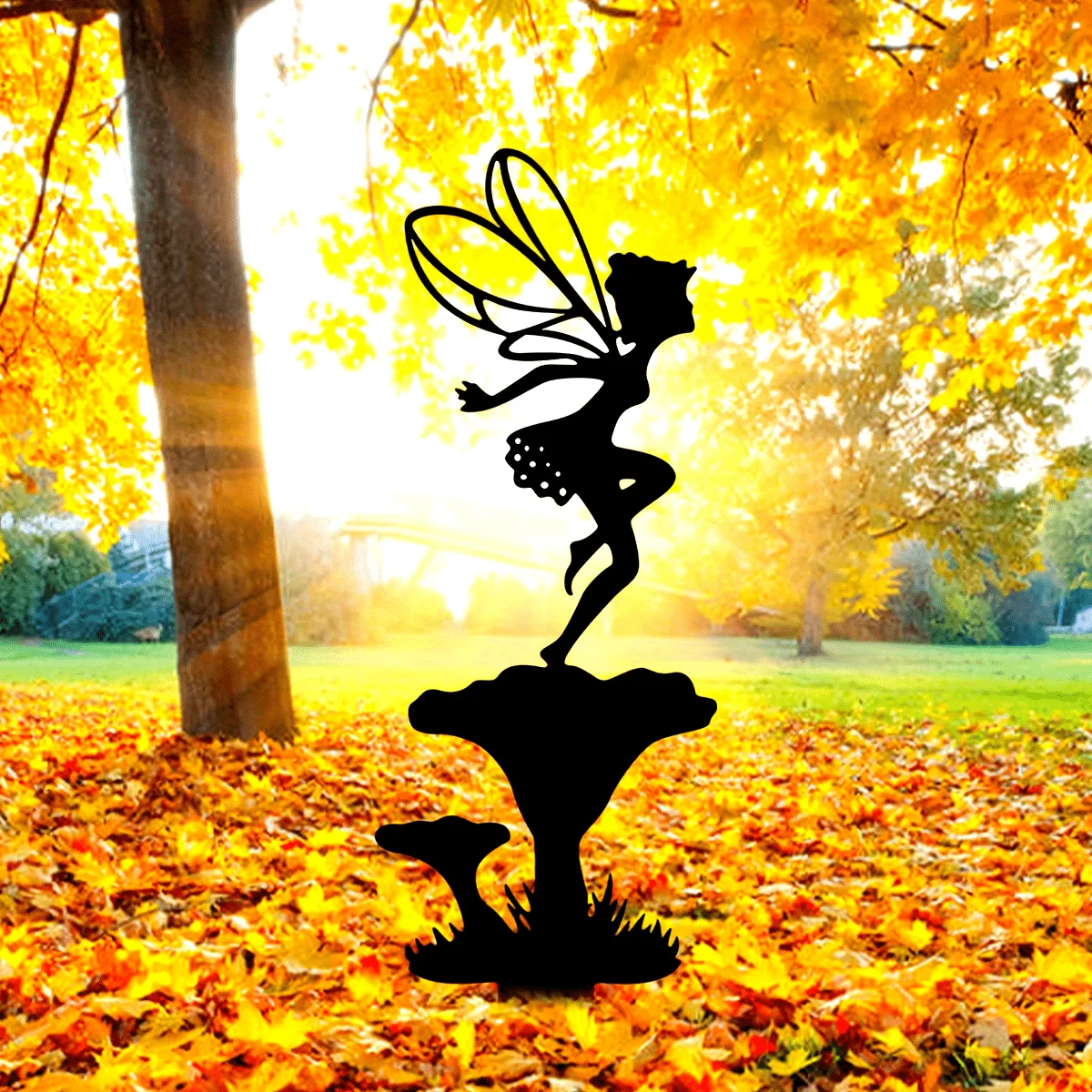 Iron Crafts Outdoor Lawn Decor Metal Mushroom Elf Take-off Insert Pixie Silhouette Mushroom Silhouette Home Decoration