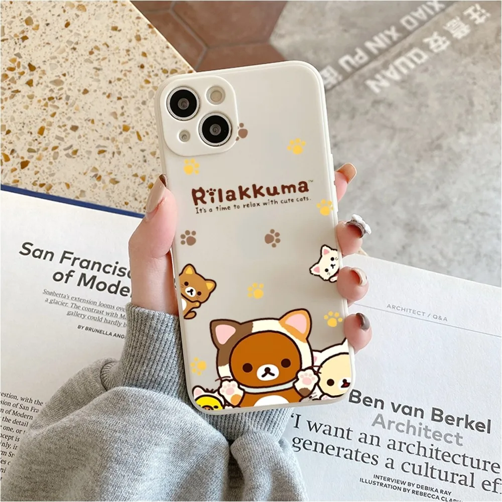 R-Rilakkuma Phone Case For Iphone 11 13 14 Pro Max X Xr Xs Max Se2020 12mini White Cover Case