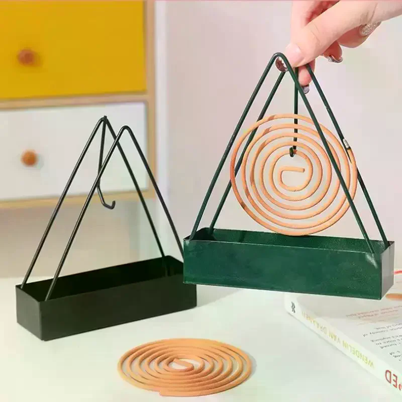 Iron Mosquito Coil Holder With Triangular Frame Ash Storage Tray For Indoor Bedroom Outdoor Use Black