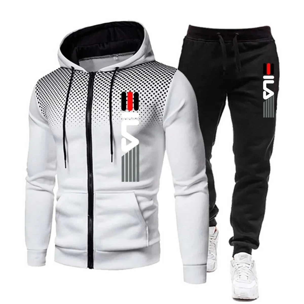 

American polka dot suit men's autumn and winter new hoodie casual pants youth trend handsome loose two-piece set