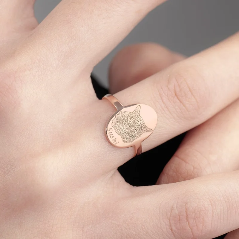 

Customized Engraved Pet Photo Cat Dog Name Ring Stainless Steel Personalized Jewelry Gift Souvenir For Lost Pets Memorial Gifts