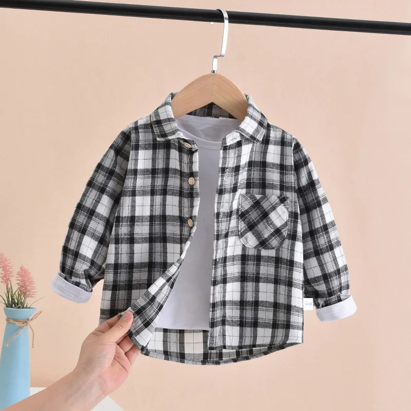 2023 New Toddler Boys Shirts Long Sleeve Plaid Shirt For Kids Spring Autumn Children Clothes Casual Cotton Shirts Tops 24M-8Y