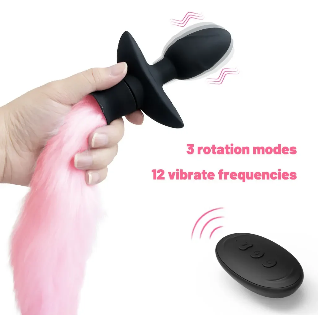 Real Fox Tail Anal Plug Vibrator Cosplay Remote Control Swing Butt Plug Female Masturbator Clitoris Stimulator Sex Toy for Woman