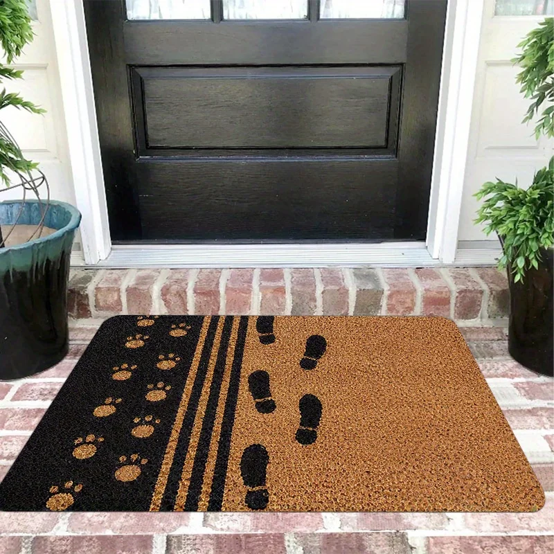 Felpudo de entrada con estampado de huellas y rayas de VIKAMA, lavable a máquina y fácil de limpiar, alfombra de bienvenida para entrada, decoración del hogar