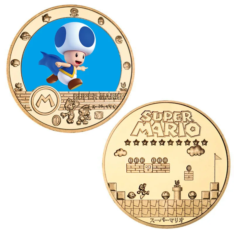 سوبر ماريو بروس يوشي عملة تذكارية أنيمي الأميرة الخوخ واريو الطرفية جمع عملة ديكور المنزل هدايا الأطفال