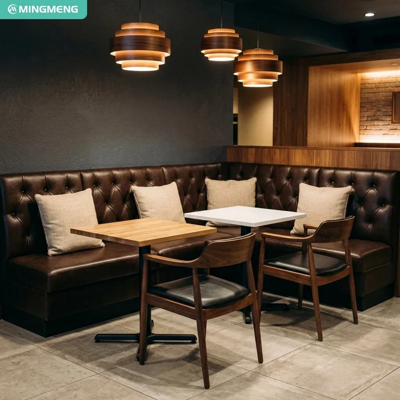 Restaurant Furniture Tufted Leather Booth Table PU Leather Upholstered Wooden Chair for Cafe