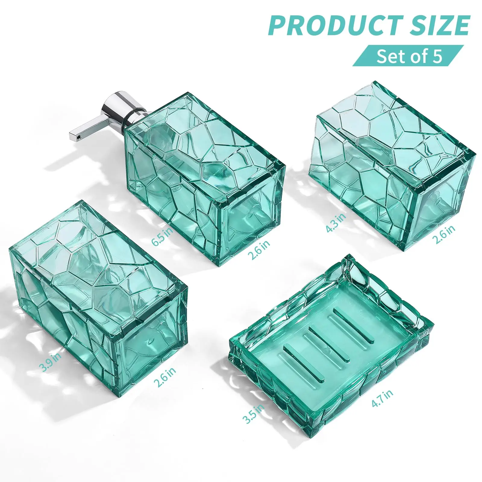 Acrylic Bathroom Accessories Set Rust-Free Transparent Design 4-Piece (Teal Blue)