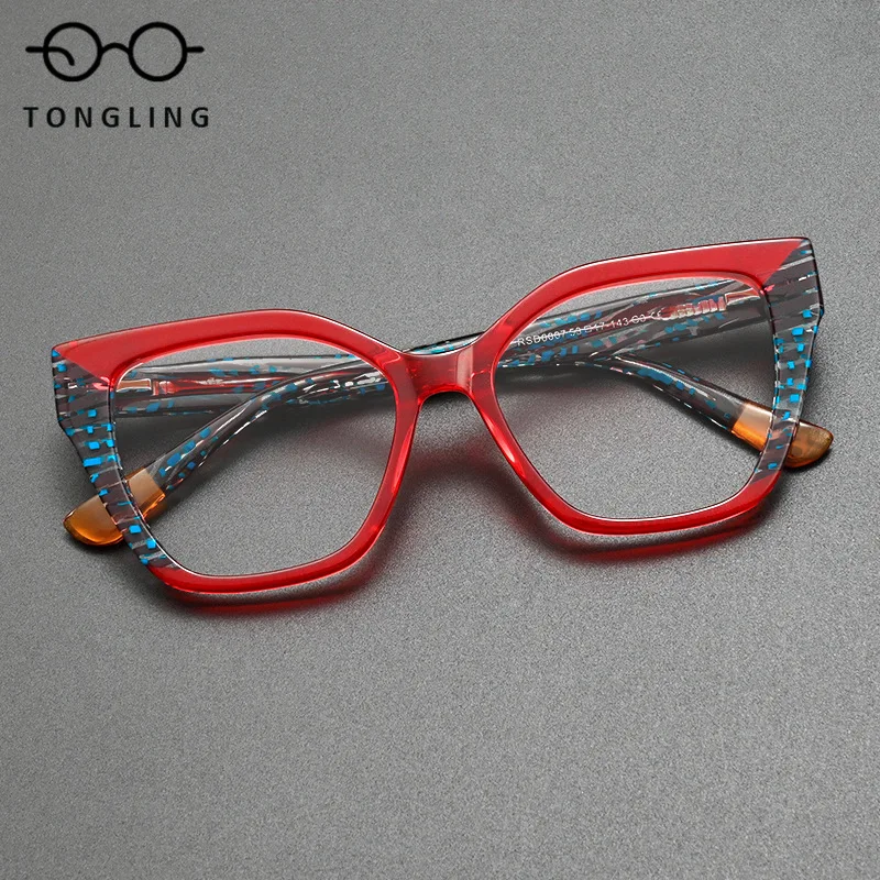 New Fashiona Individualistic High-End Men Handcrafted High-Quality Multi-Color Acetate Glasses Women Retro Cat-Eye Eyewear Frame