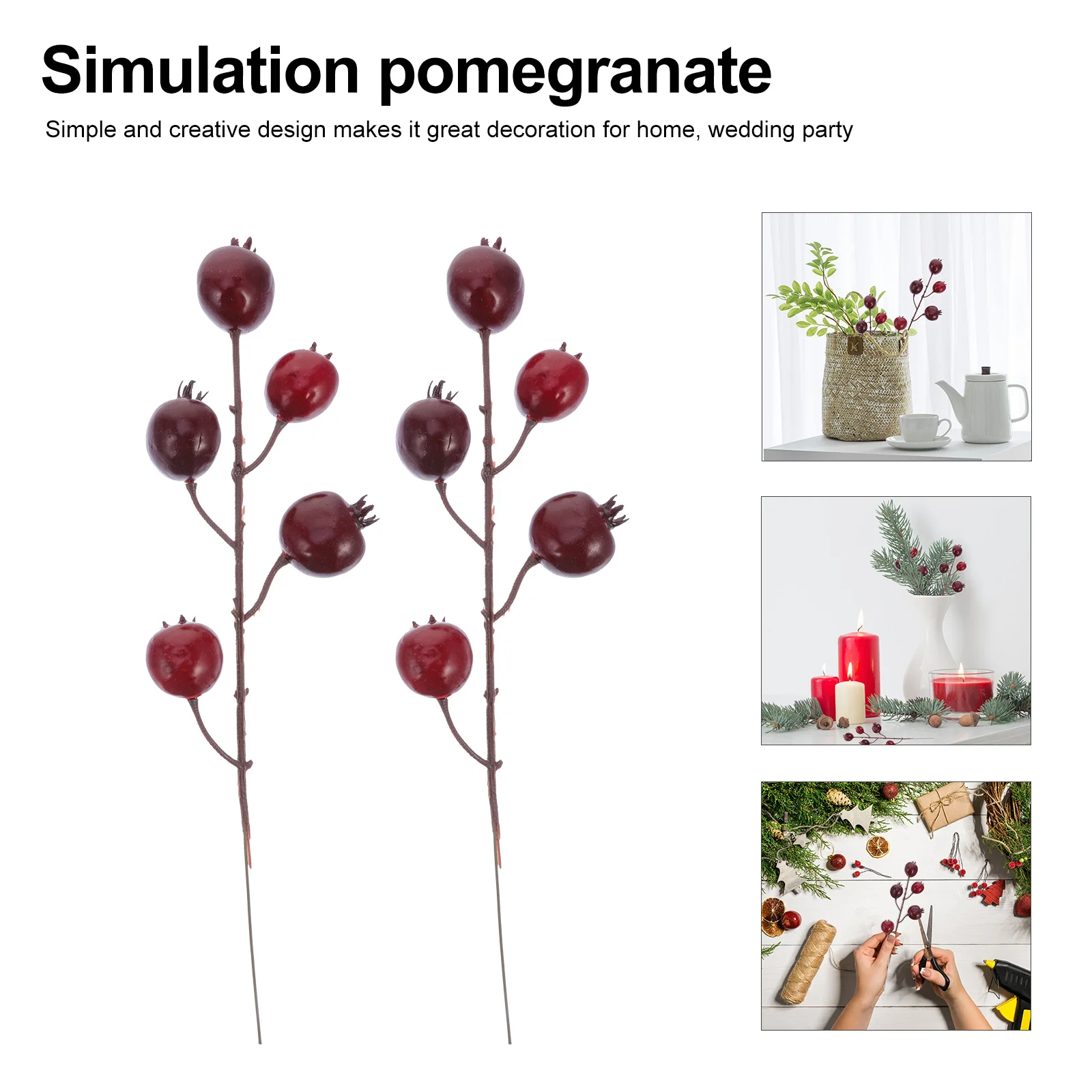 

3Pcs Fake Berry Branches Dark Red Froth Pomegranate Stems Creative Home Decor for Christmas Wedding Event Decoration