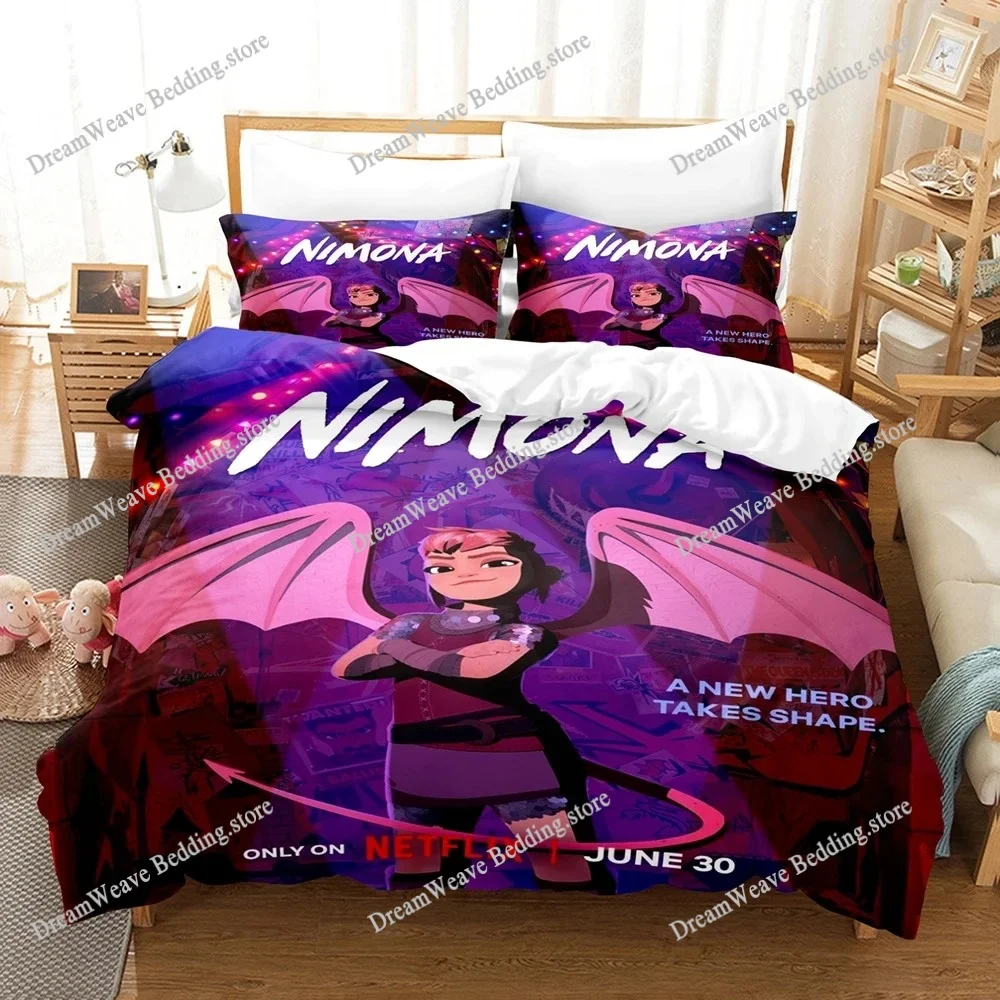 3D Printing Anime The Nimona Bedding Set Boys Girls Twin Queen Size Duvet Cover Pillowcase Bed Kids Adult Fashion Home Textiles