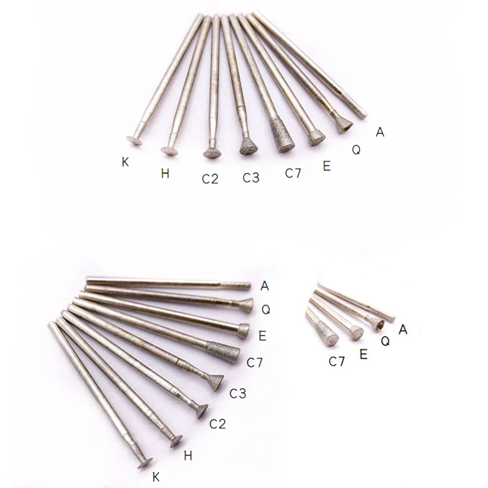 5/10 Pcs K Type Slice Diamond Grinding Head Burrs Bits 2.35mm Shank Jade Stone Carving Polishing Engraving Mounted Point Tools