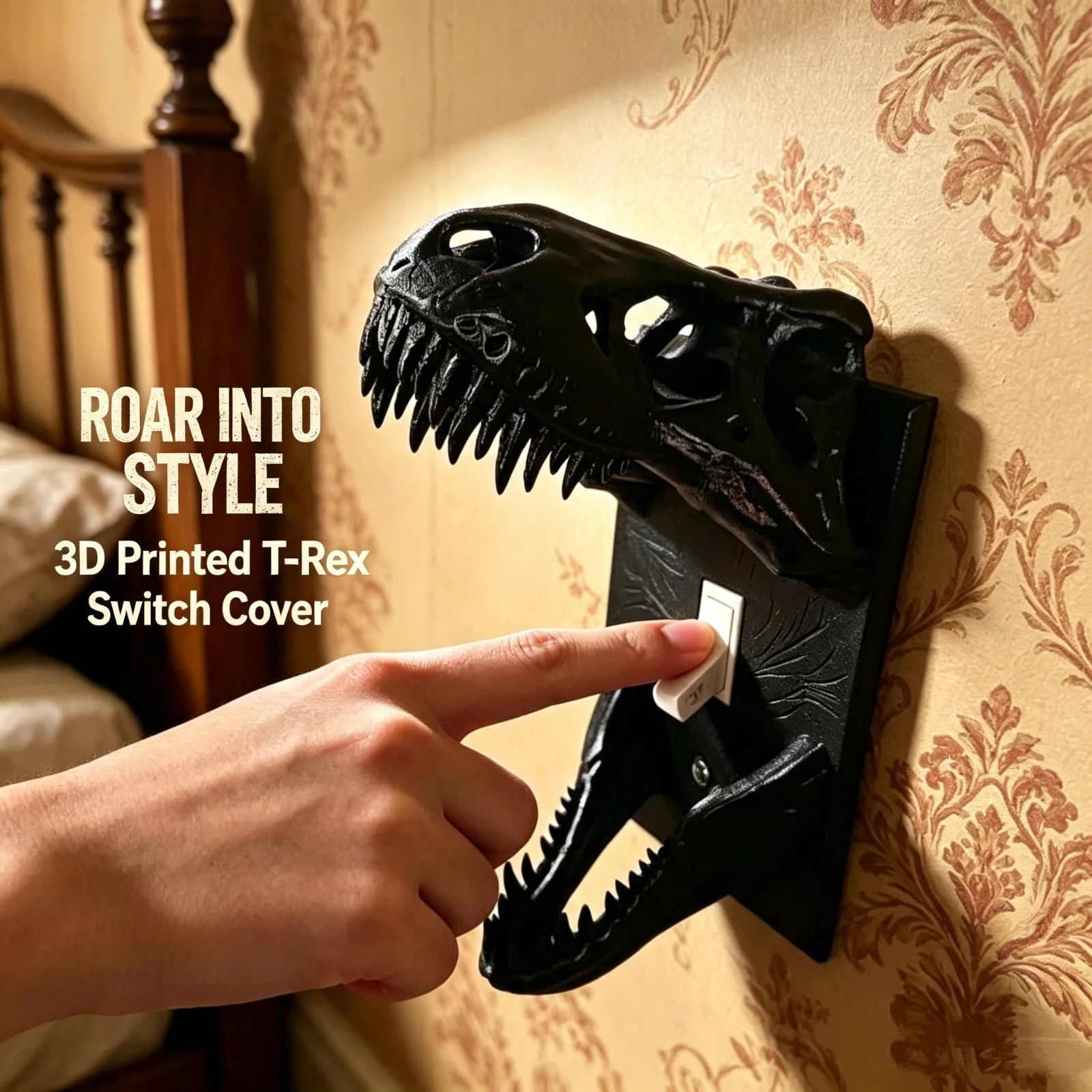 3D Printed T-Rexs Skull Light Switches Cover Wall Plate Dinosaur Head Home Decor Funny Gift For Boys Men Room Bedroom Accessorie