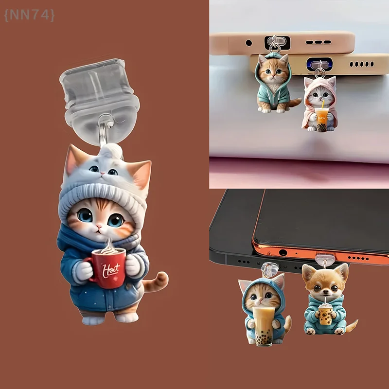 

Cute 2D Cat Phone Anti-Dust Cap – Charge Port Plug for iPhone & Type-C, Dust Protection Stopper Accessory