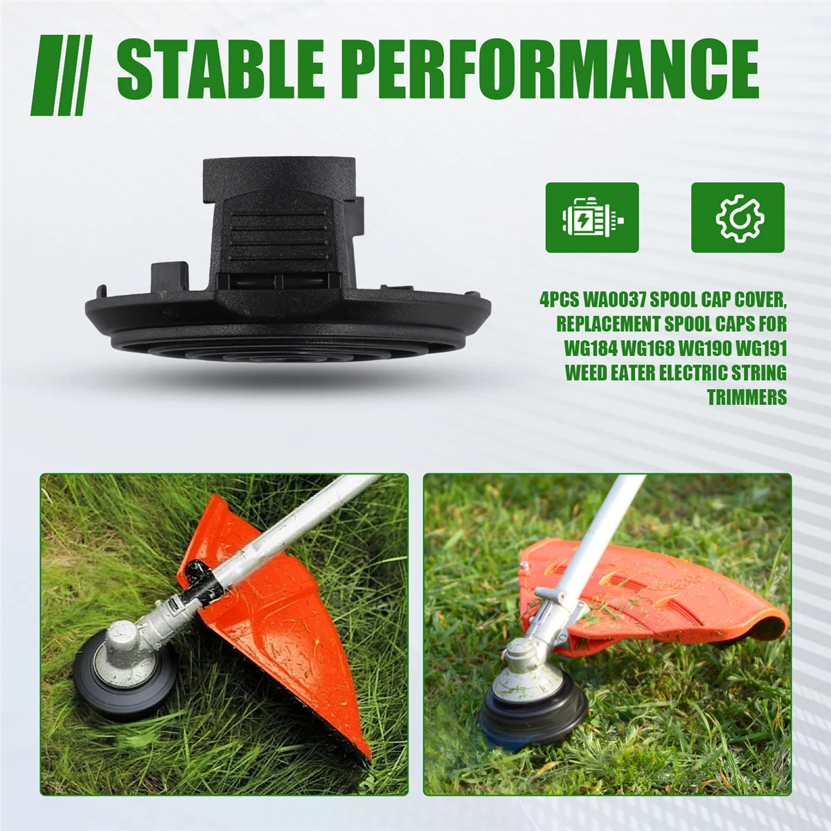 ABFK 4Pcs WA0037 Spool Cap Cover, Replacement Spool Caps for Worx WG184 WG168 WG190 WG191 Weed Eater Electric String Trimmers