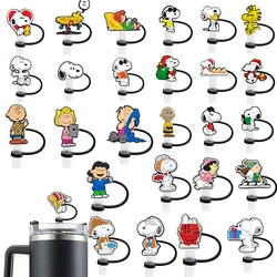 28pcs Cute Snoopy Silicone Straw Toppers for 10mm,Straw Caps for Glass Cup,with 30&40Oz Tumbler with Handle Dust-Proof Reusable