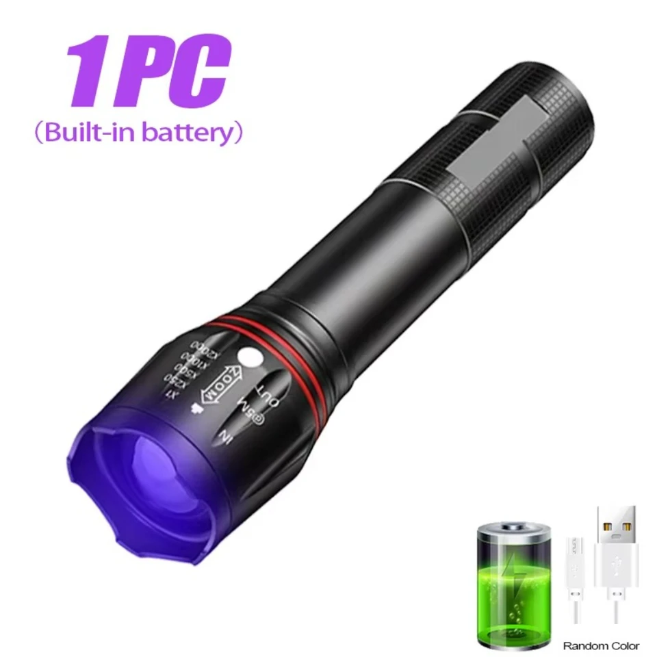 395nm LED UV Flashlight Rechargeable Zoomable Torch Light for Pet Urine Stain Detector Tools Lantern Money Fluorescer Detector, image 8
