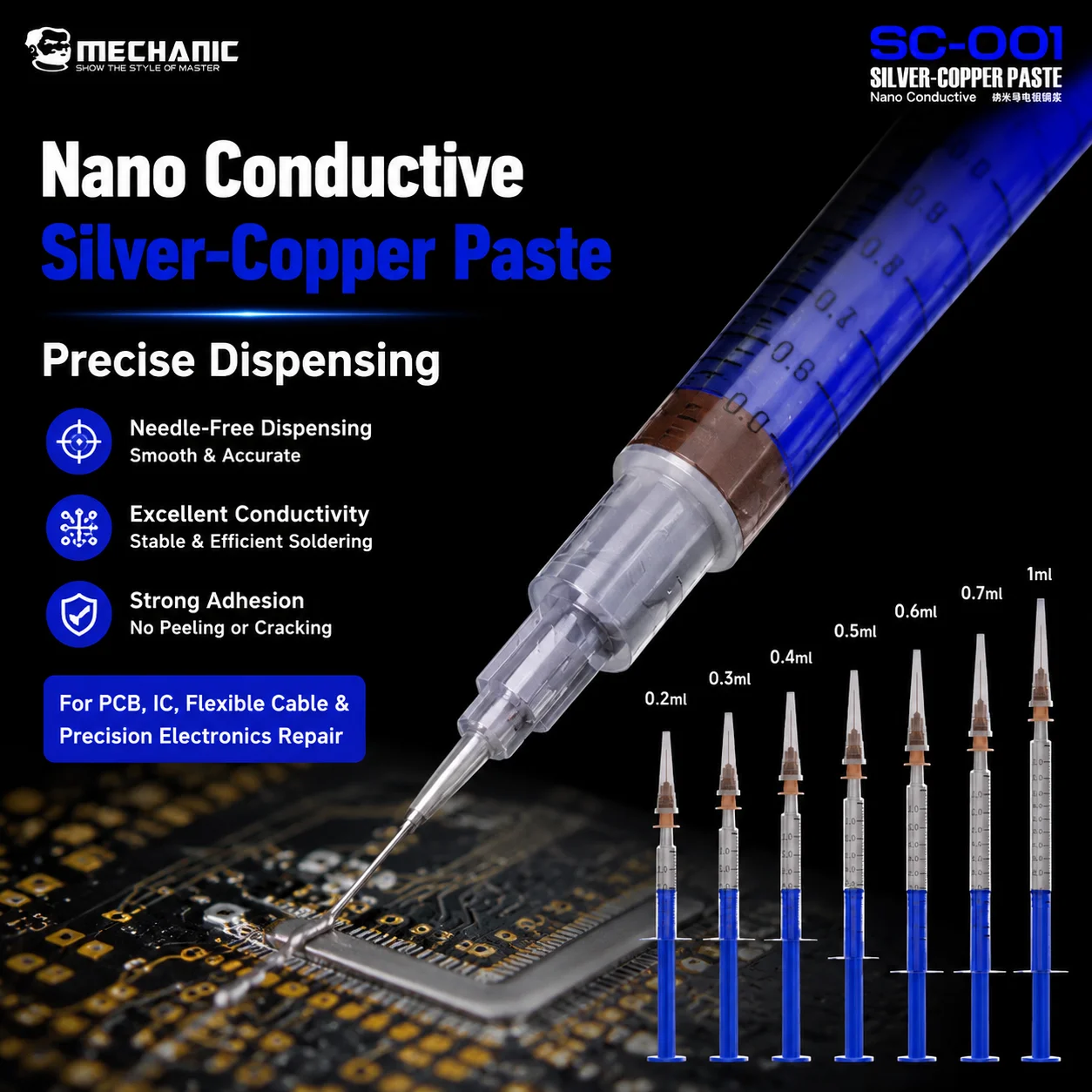 MECHANIC SC-001 Nano Conductive Silver Copper Paste Precise Dispensing for Phone Flex Cable IC Circuit Repair
