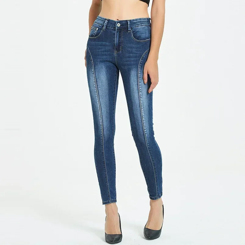 2025 Fashion Mid Waist Skinny Moto Biker Jeans Women Vintage Push Up Denim Pants Four Season Ankle-Length Casual Pencil Trousers