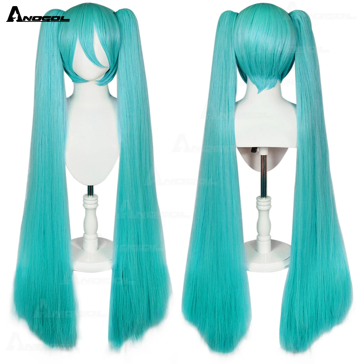 AN Synthetic 120CM MIKU Cosplay Wig Colored Miku Long Light Blue Gradient White Orange Green Hair Clips 2 Ponytails Lolita Wigs