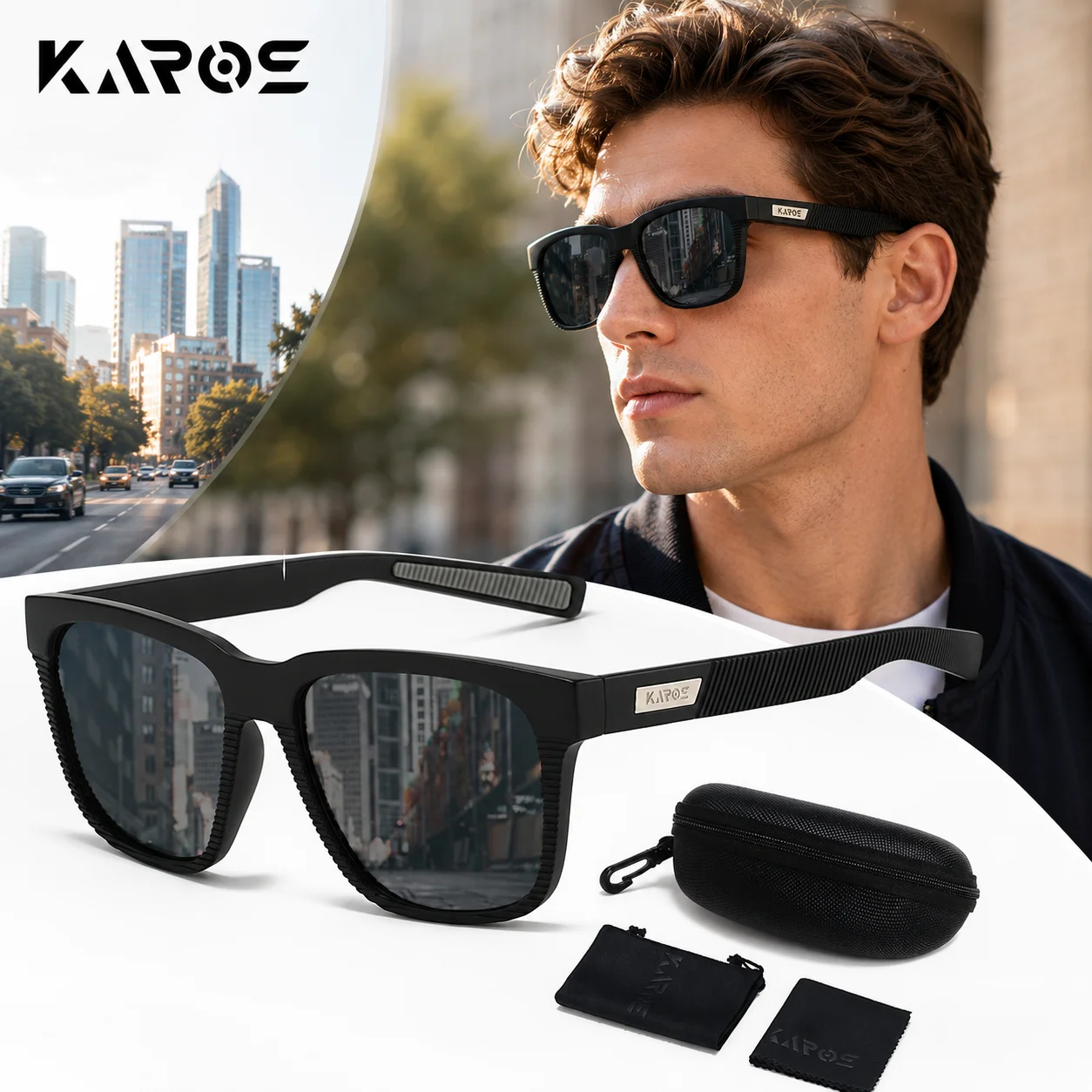 KAROS Polarized Sunglasses Men UV400 Driving Fishing Outdoor Sports TAC Lens Lightweight PC Frame Eyewear YZ2013BOX