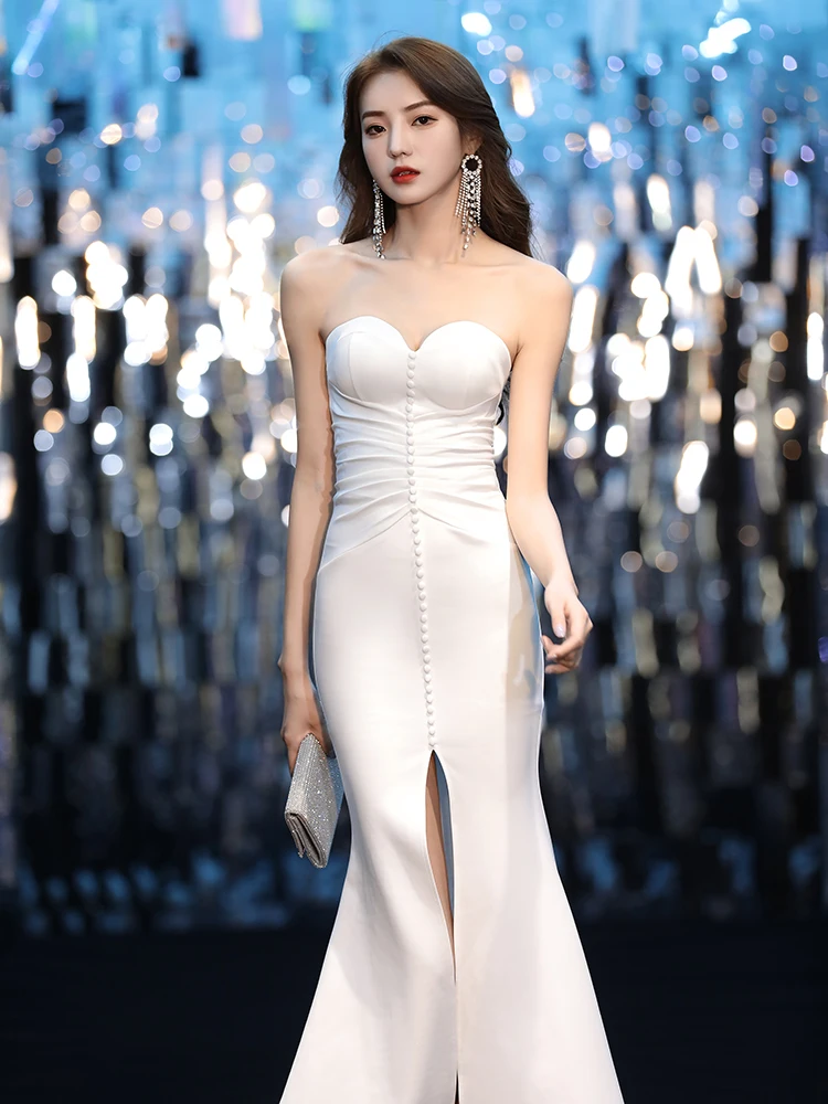 

White Sexy Long Tail Evening Dr 2025 New Summer Ball Gown Ele Birthday Dr Women's Faionable Slim Fit Dr