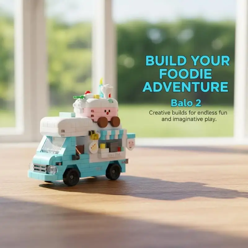 Ice Cream Shop Mini Blocks Construction Set For Adults Mini Food Truck Micro Building Blocks Toys For Children Girls Gift