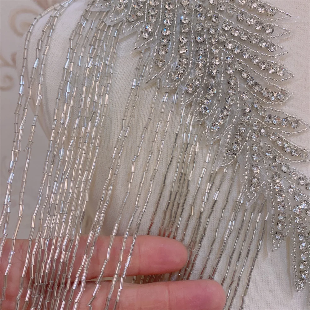 Handmade Crystal Beaded Rhinestone patches Iron on Bridal Sash Belt collar for wedding dress Decoration